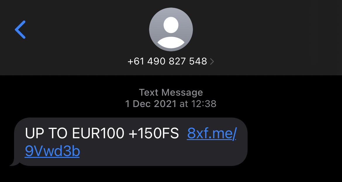 Phishing Text example international